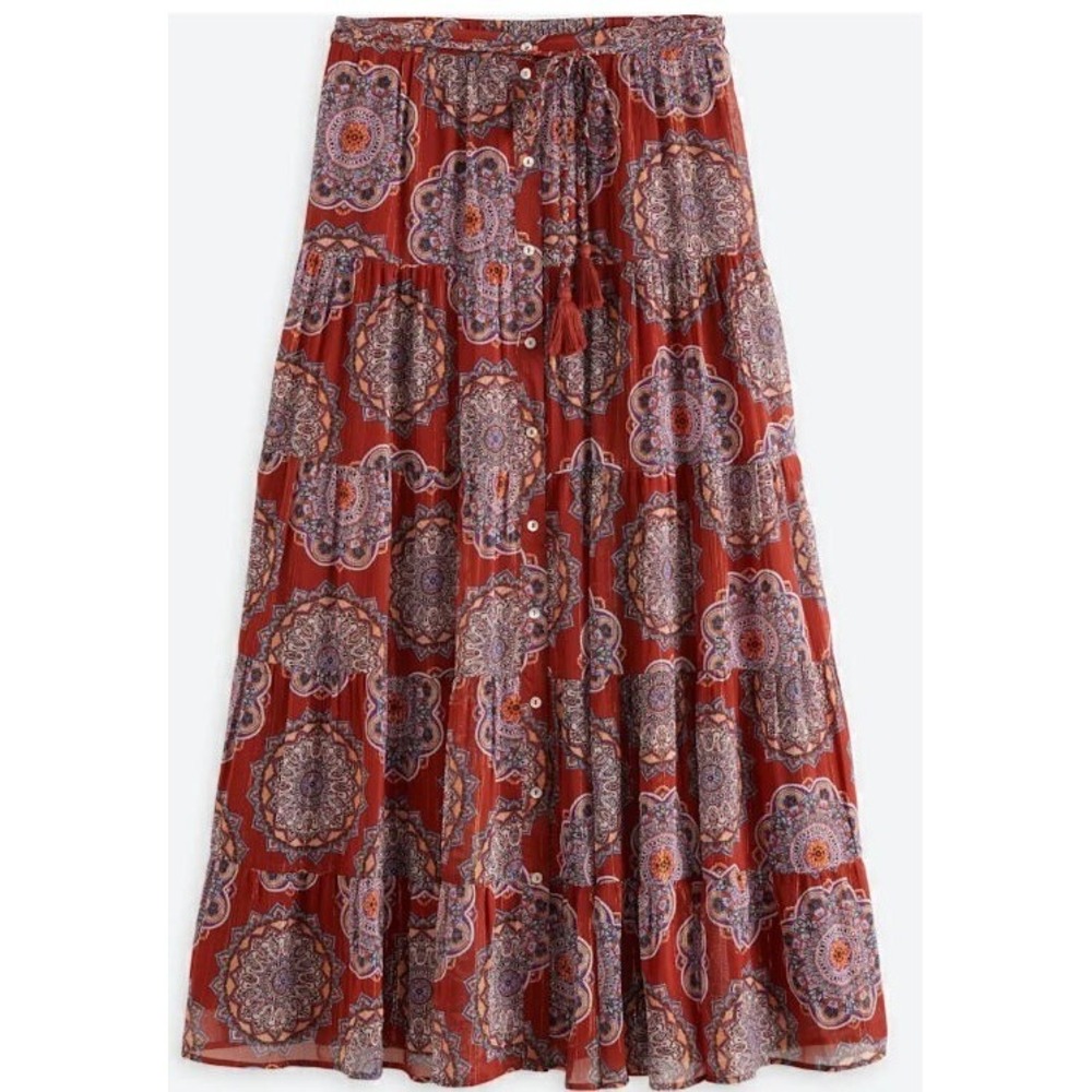 Daniel Rainn Rust Red Floral Medallion Maxi Skirt